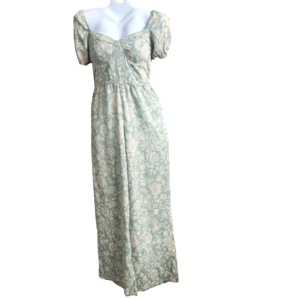 Fairycore Band Of Free Floral Jumpsuit In-Bra Wide Leg Puff Sleeve Sweet Heart M